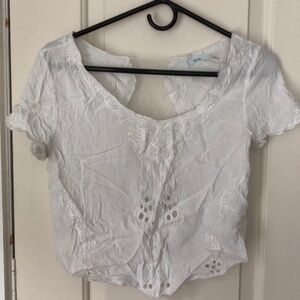 White Embroidered Scoop Neck Women's crop top